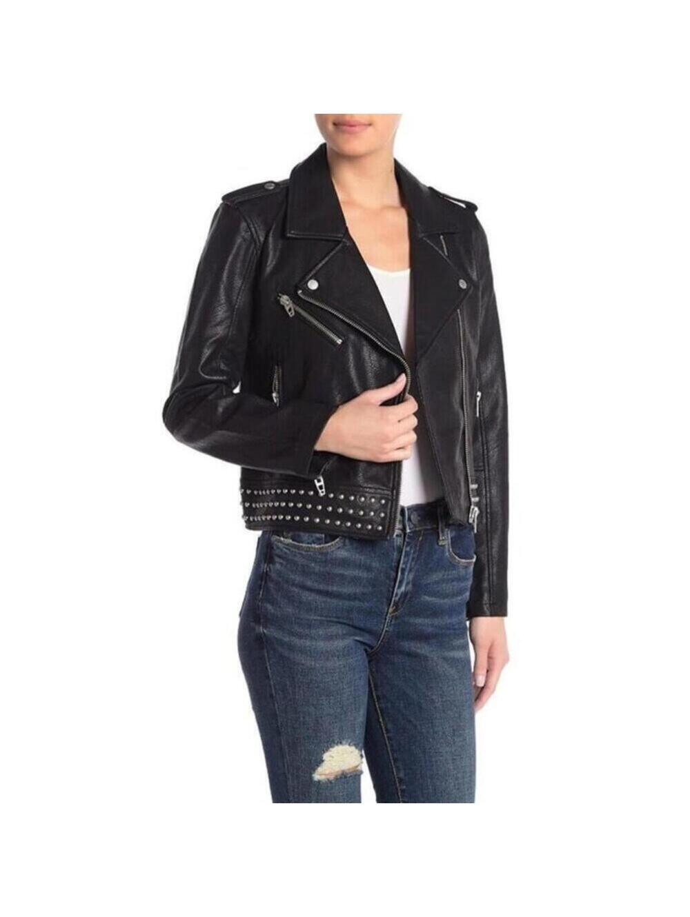 NWT Blank NYC Black Studded Faux Leather Moto Jacket S Small Zipper Accents NEW